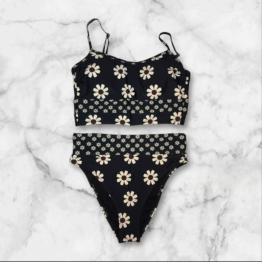NWT | Salt + Cove | Daisy Print Bikini Set Two-Piece Swimsuit | Black | Size M - Picture 2 of 12